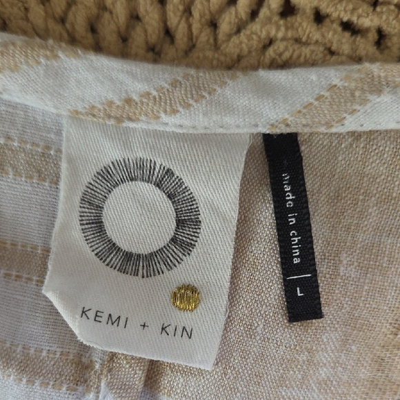 Anthro Akemi + Kin Cream & Tan Striped Dolman Linen Tunic - Size L - Picture 9 of 11